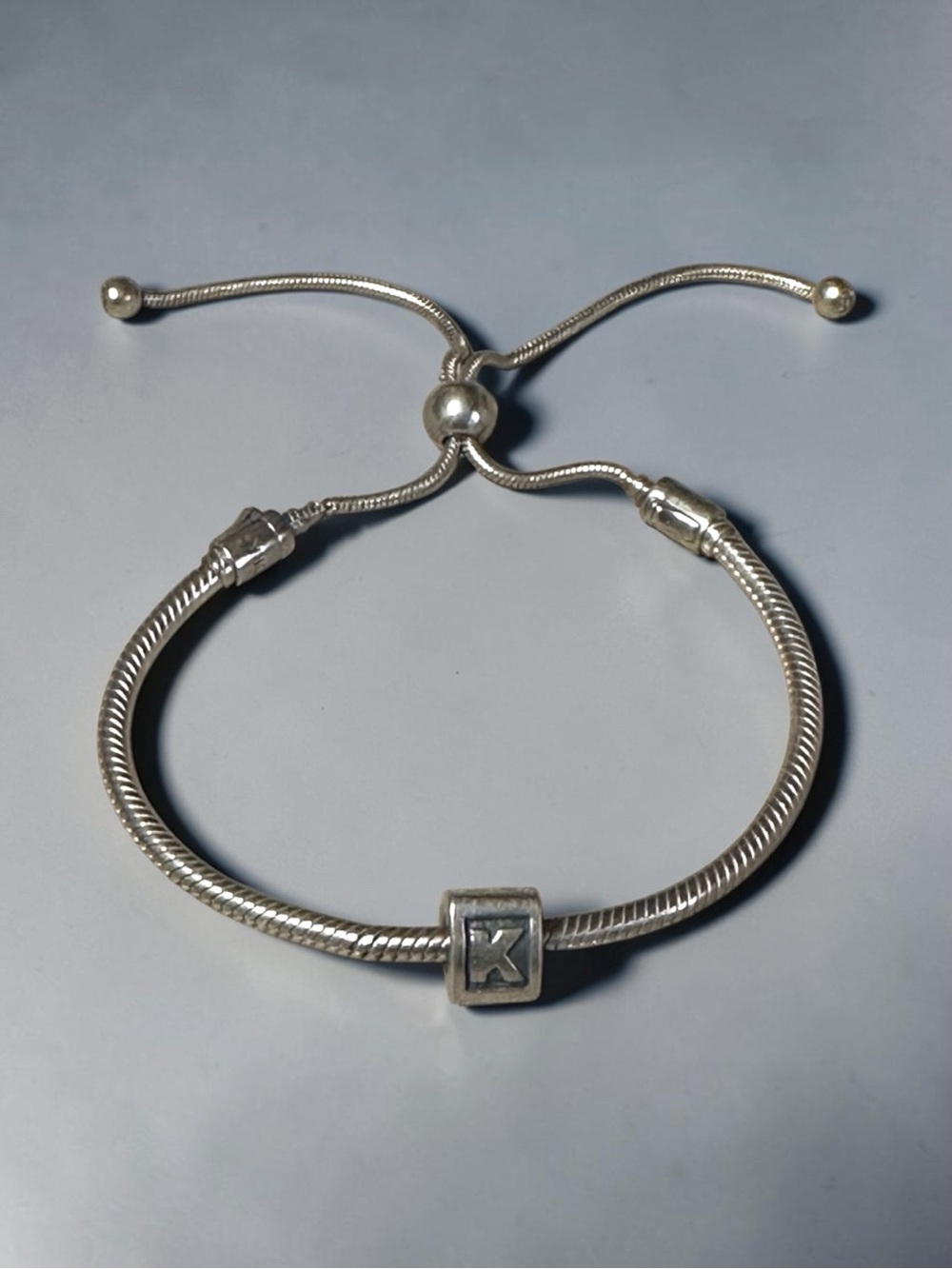 Pandora Silver K Initial Adjustable Charm Bracelet